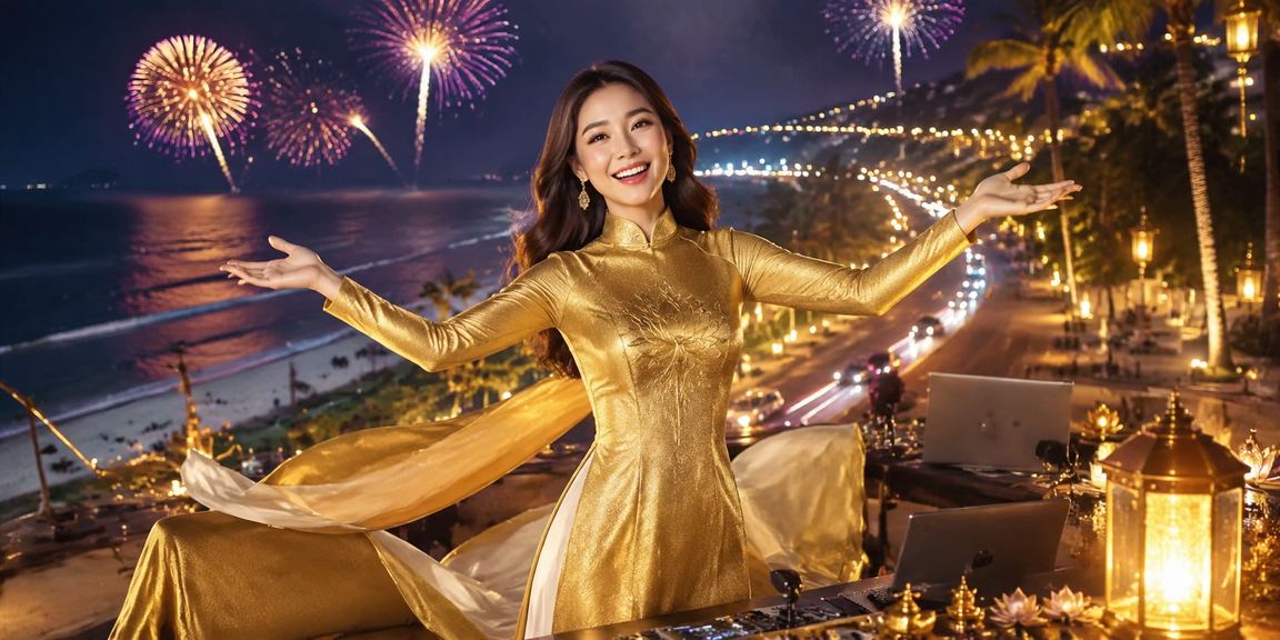 Người phụ nữ mặc áo dài xem kèo cá cược tại khu nghỉ dưỡng Mũi Né